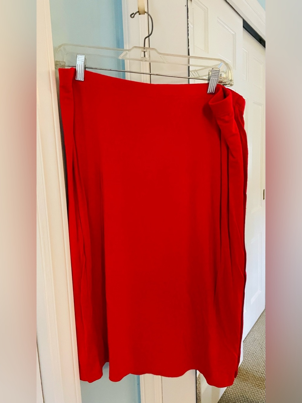Straight Knit Red Midi Skirt - Pull On